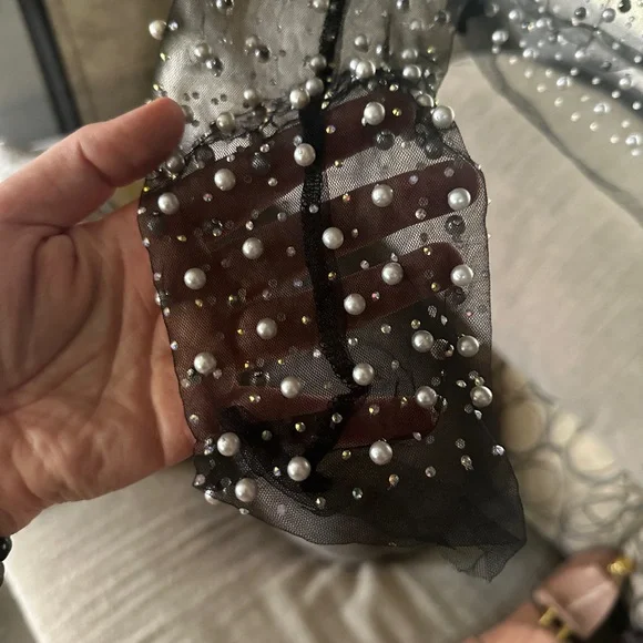 Black Sheer Pearl/Beaded Top - Picture 2 of 4